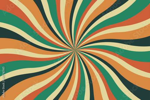 Retro background with curved rays or stripes in the center. Rotating spiral stripes. Sunburst or solar burst retro background. Vector illustration