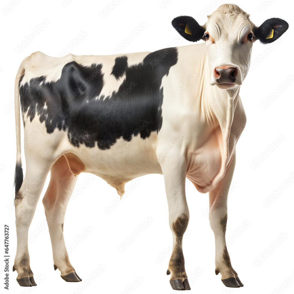 Black and white cow isolated on transparent