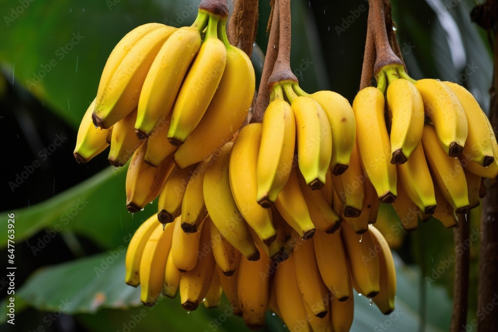 Fresh bananas fruit hanging on branch, AI Generated