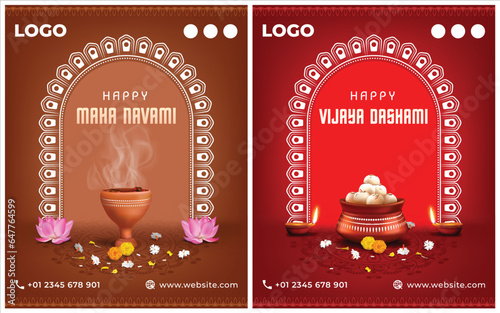 durga puja social media post banner design for maha navami and vijaya dashami