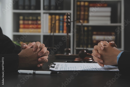 Customer service good cooperation, Consultation between a Businessman and Male lawyer or judge consult having team meeting with client, Law and Legal services concept. photo