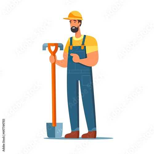 Construction worker. Flat illustration. Build © Daniil
