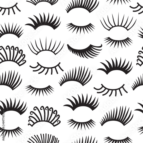 Hand drawn eyelashes doodles icon seamless pattern. Vector beauty illustration of open and close eyes for cards, textile