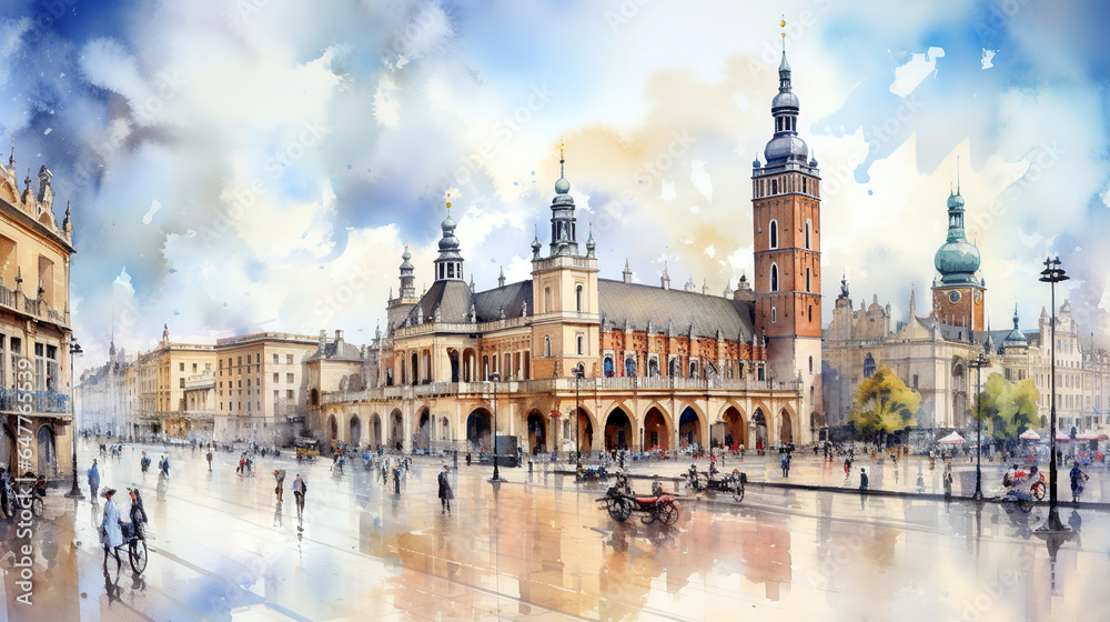 Fototapeta premium watercolor cityscape Krakow