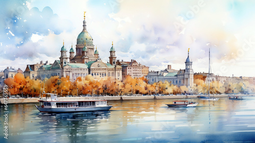watercolor landscape city 
