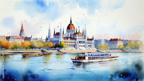 hungarian parliament building ,watercolor cityscape Budapest  photo