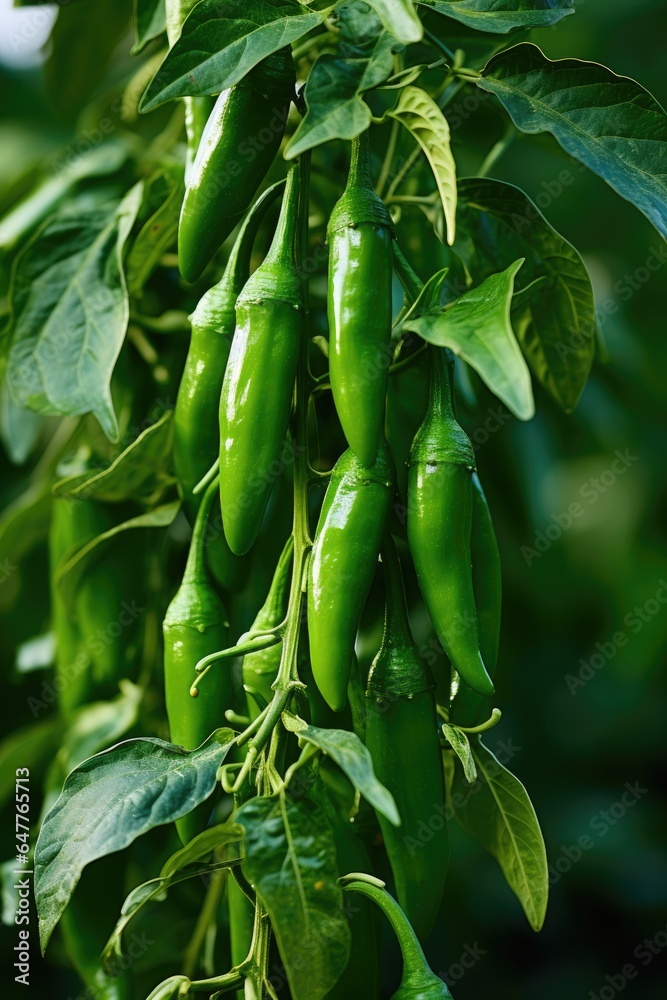 Fresh jalapenos hanging on branch, AI Generated Fresh jalapenos hanging on branch, AI Generated