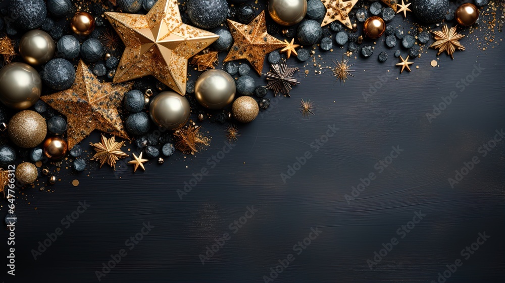 New Years banner. Above view on a dark wood banner background. Copy space New Years banner. Above view on a dark wood banner background. Copy space