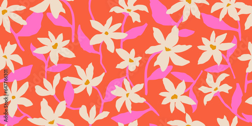 Exotic hand drawn flowers, seamless patterns with floral for fabric, textiles, clothing, wrapping paper, cover, banner, home decor, abstract backgrounds.