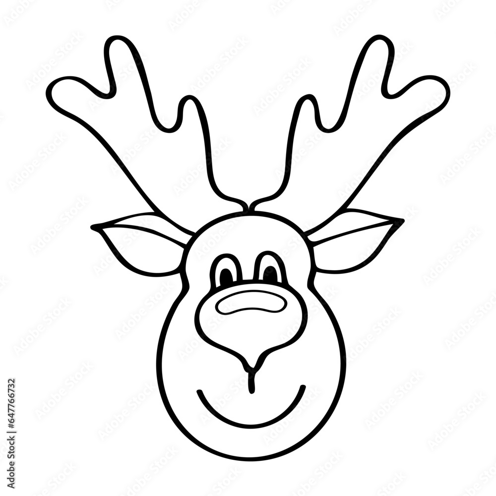 Coloring book head reindeer. Hand drawn line art illustration. Coloring book head reindeer. Hand drawn line art illustration.