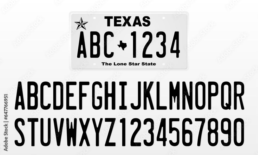 Texas License Plate Template With Letters And Numbers Stock Vector Adobe Stock 0026