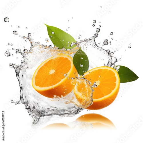 orange slice on water splash  isolate white background