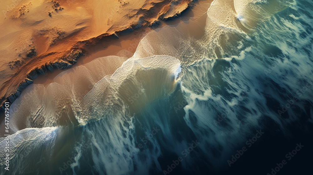 a drone photograph of a sandy beach, in the style of atmospheric abstraction.generative ai