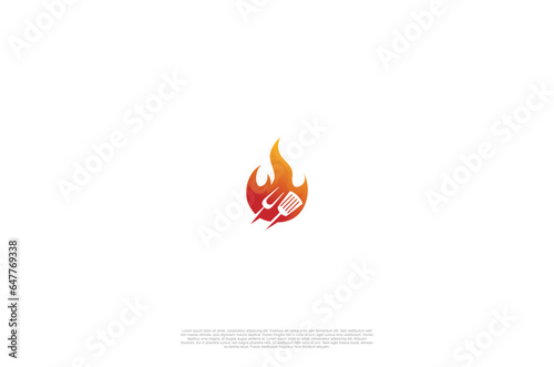 grilled barbecue, bbq vector, steak house, fire grill food and retaurant icon, Vector logo design concept photo