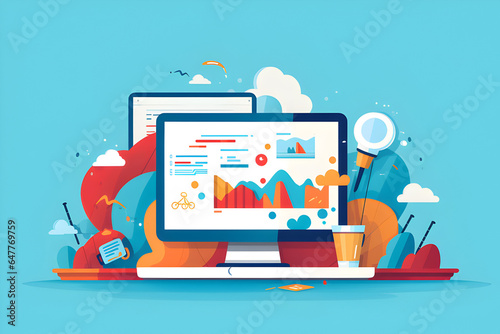 Wallpaper Mural flat vector design of marketing,laptop computer with network icons. Torontodigital.ca