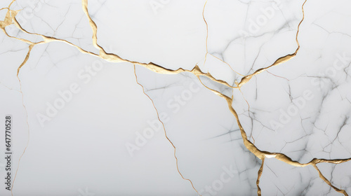 Kintsugi Craftsmanship in Marble: Exquisite Details of White and Grey Marble Adorned with Intricate Golden Veins, Showcasing Japanese Artistry and Elegance