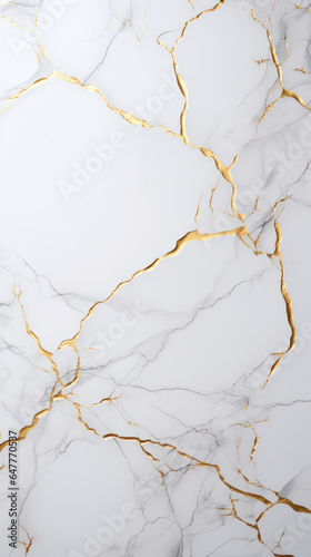 Marble Masterpiece of Kintsugi: Detailed View of White and Grey Marble Enhanced by Shimmering Golden Lines, Reflecting Japanese Craftsmanship and Beauty