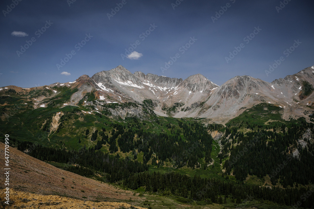 View of Rocky Mountains jagged peaks in Colorado summer near Crested Butte and Aspen