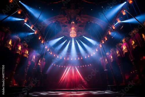 Stunning circus lights showcase magnificent performance. Generative AI