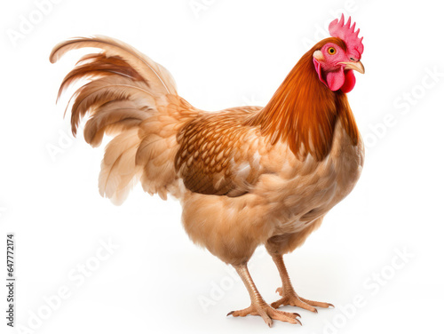Hen on a White Background - Rural Charm - Generative AI