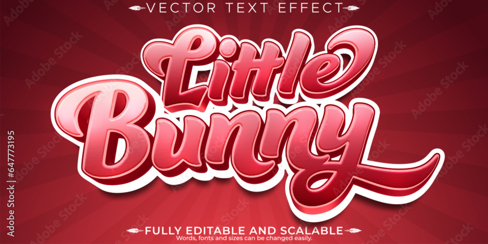 Little bunny red text effect, editable cartoon and kids text style