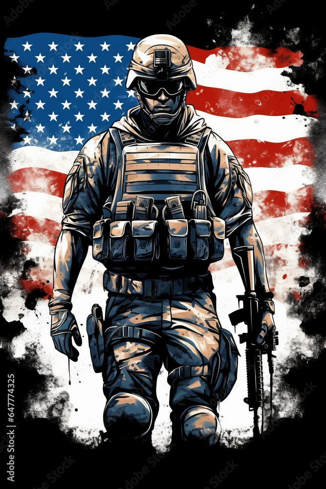 Naklejka premium vector illustration of soldiers and national flag On the occasion of Veterans Day.generative ai