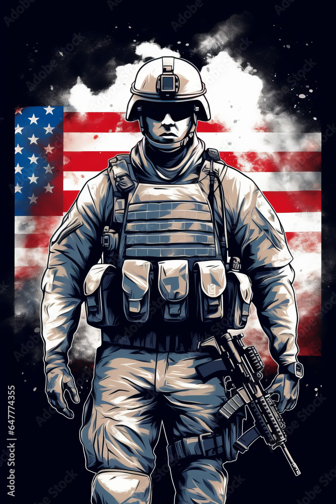 Fototapeta premium vector illustration of soldiers and national flag On the occasion of Veterans Day.generative ai