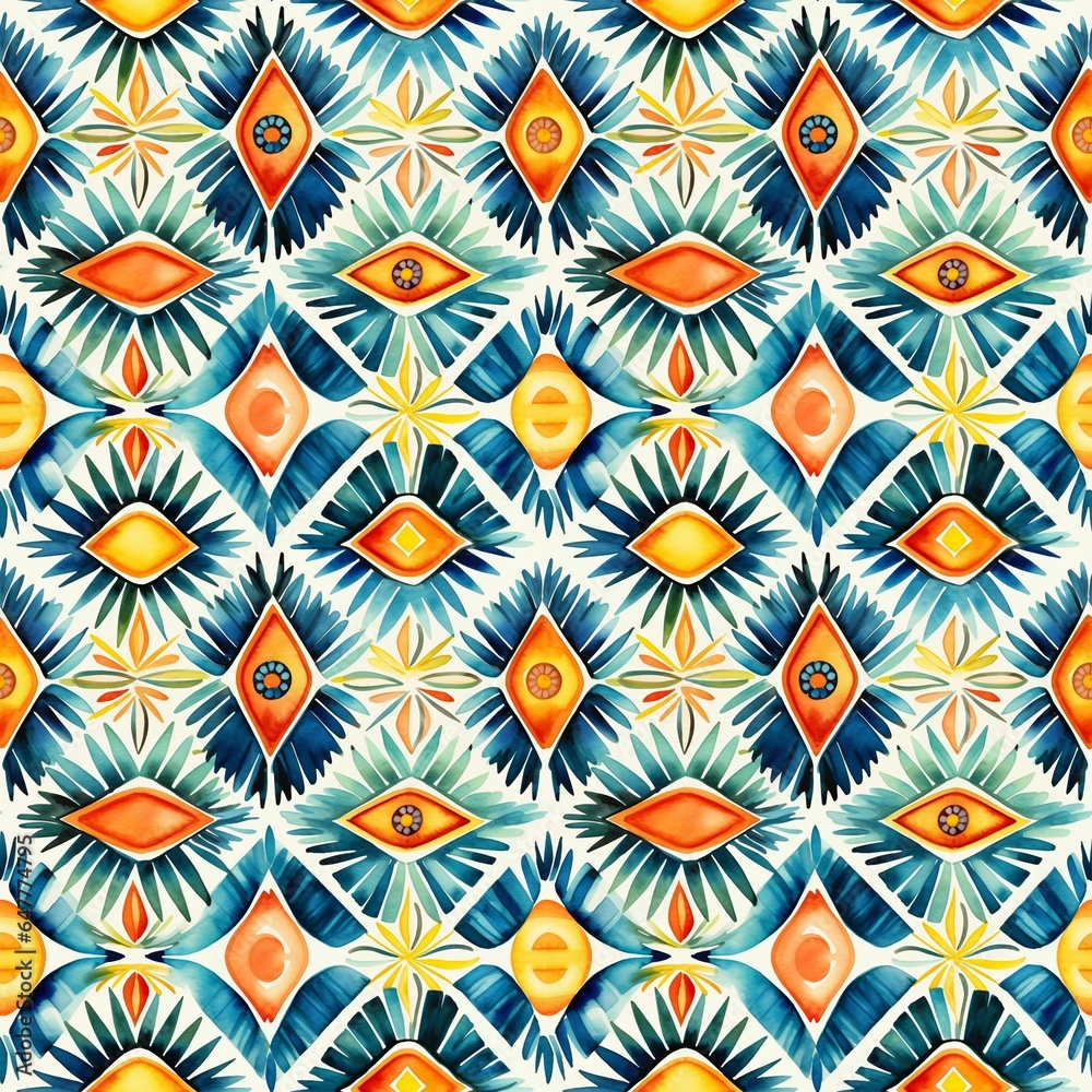 Fototapeta premium Ethnic Geometric Designs Pattern Symmetry Modern Seamless Stripes Vintage Boho Motif American Aztec Blend Ethnic Symbols Intricacies Encapsulating Essence Tradition Motifs Precision Creating Visually
