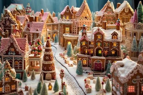 Charming gingerbread village with candy-filled streets. Generative AI