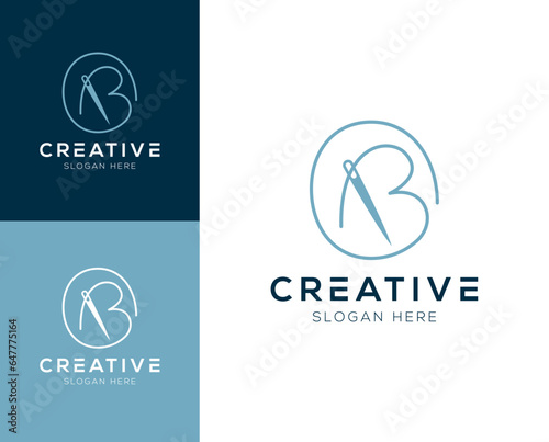 Combination of initial letter B with needle and thread logo design vector illustration
