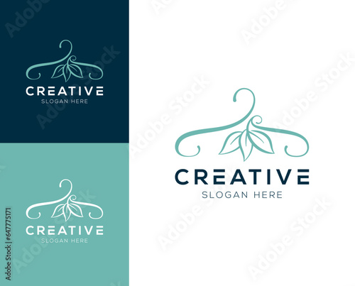 Combination of hanger and abstract leaves logo design vector illustration