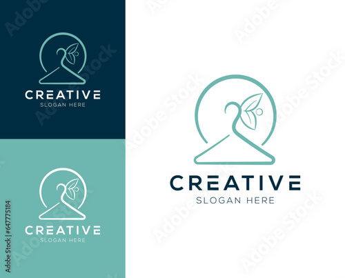 Combination of hanger and abstract leaves logo design vector illustration