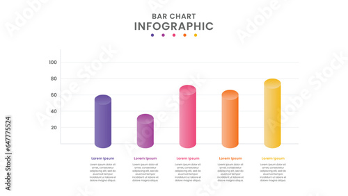 3D cylinder Bar Chart Infographic Template Design