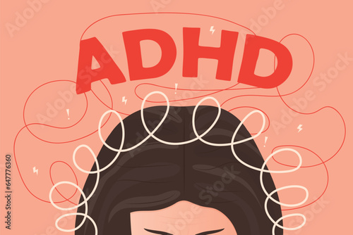 ADHD Attention Deficit Hyperactivity Disorder concept; mental health- vector illustration photo