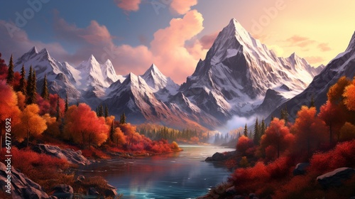 a mountain range covered in vibrant autumn foliage. 