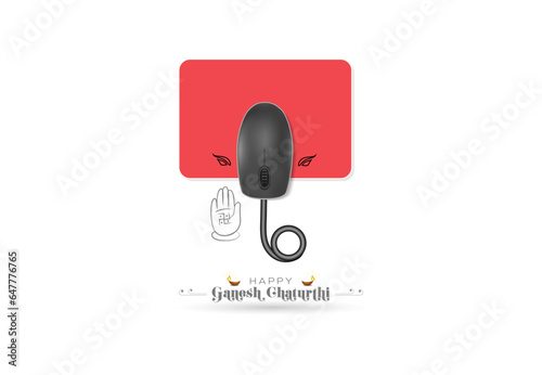 Ganesh Chaturthi, Indian Religious festival creative concept. Lord Ganesha symbol illustration with Mouse.