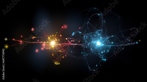 Entangled glowing orange and blue particles