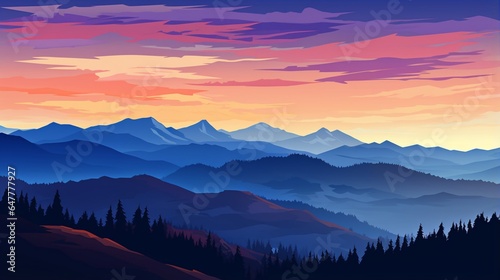 a mountain range silhouetted against the colors of a twilight sky.  © Jigxa