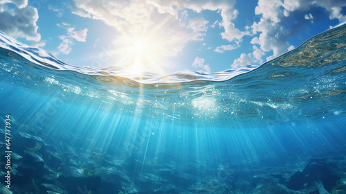 Bright sunlight shining through clear blue water. Warm summer ocean with rocky bottom. © Studio Light & Shade