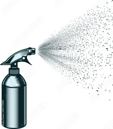 Sprayer bottle with spray mist vector illustration, Spray bottle, spray gun, bottle with a spray nozzle, mist fluids, nasal spray bottle stock vector image