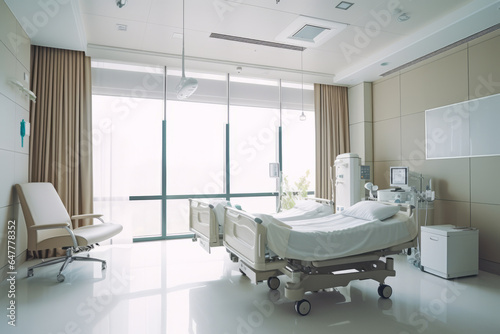 Interior of empty modern luxury hospital room generative ai