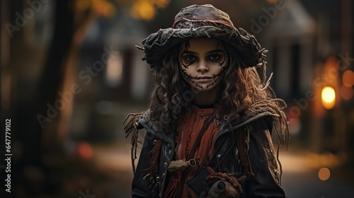 Girl dress in Halloween costume  trick or treat