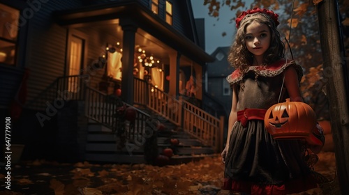 Girl dress in Halloween costume, trick or treat