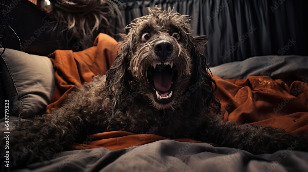 Scary brown spanish dog in halloween theme Scary brown spanish dog in halloween theme