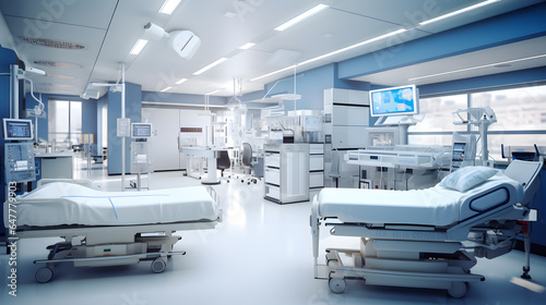 Hospital Scene: Advanced Medical Equipment and Beds 