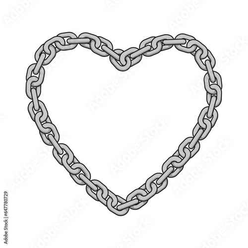 Metal chain drawing in the form of a heart. Vector illustration isolated.
