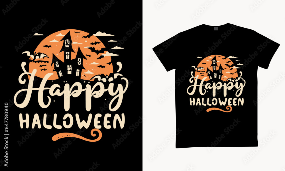 Happy Halloween t-shirt graphic design. Halloween vintage t-shirt vector illustration apparel and clothing for man, woman and children