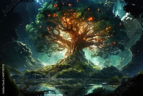 Fantasy Realm s World Tree with Astral Energy