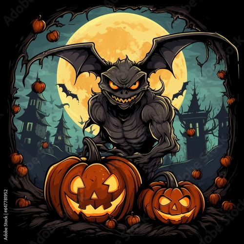 halloween background with pumpkin and bats