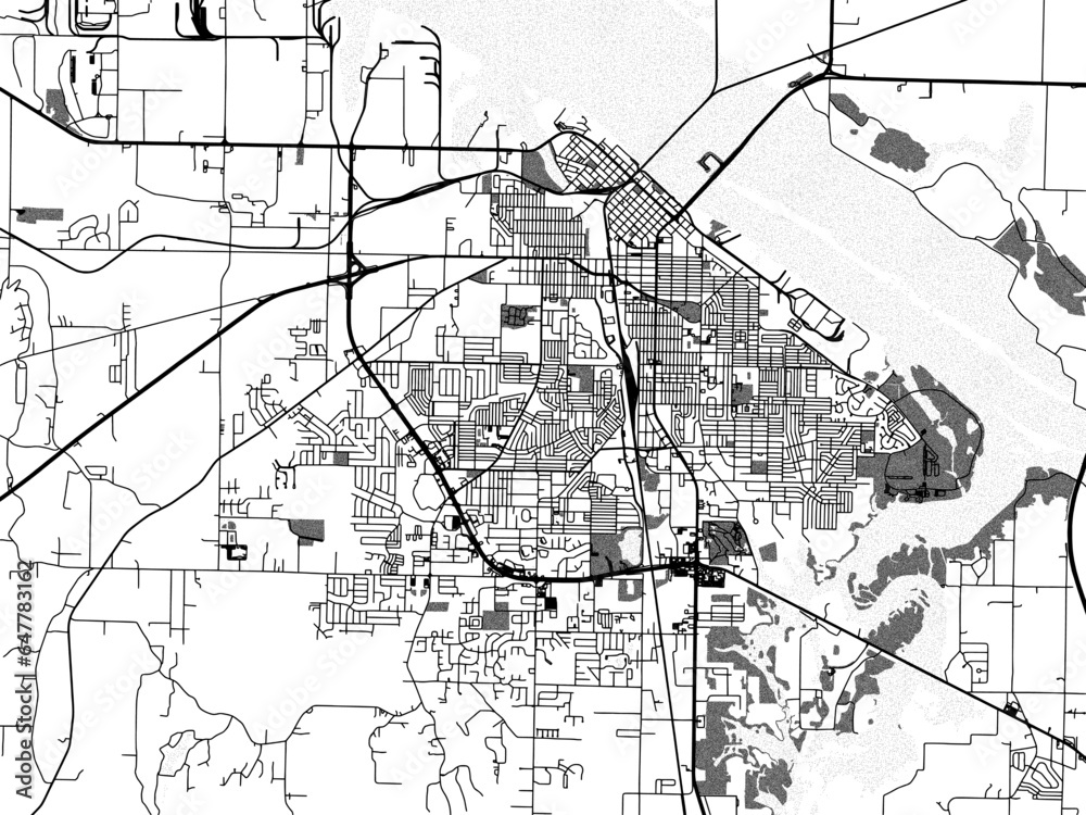 Greyscale vector city map of  Decatur Alabama in the United States of America with with water, fields and parks, and roads on a white background.